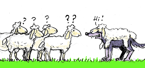 Zeichnung Wolf im Schafspelz